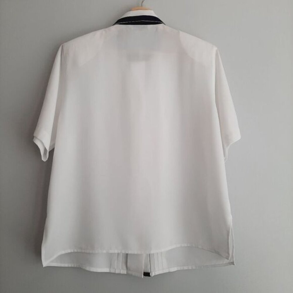 Vintage ANTONELLA Semi-Sheer Short Sleeve Button Down Blouse White Sz 12 P Flaw - Picture 9 of 15